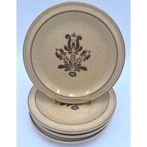 Set 4 Pfaltzgraff Brown Folk Art Pattern Dessert Plates Beige 7" Stoneware Vtg